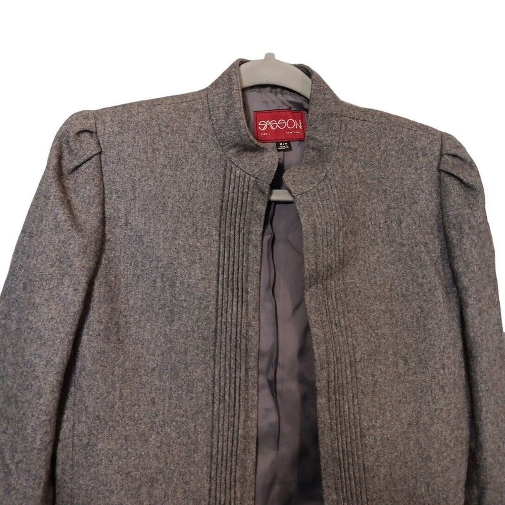 Sasson Paris New York Gray Polyester Wool Open Women's‎ Blazer Jacket Vtg Sz 8/9
